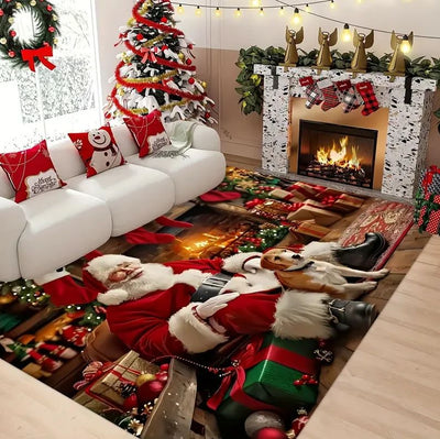 1PCS Christmas Snowflake Area Mat Red with Gold and White Snowflakes  Living Room Bedroom Decoration Holiday Home Decoration