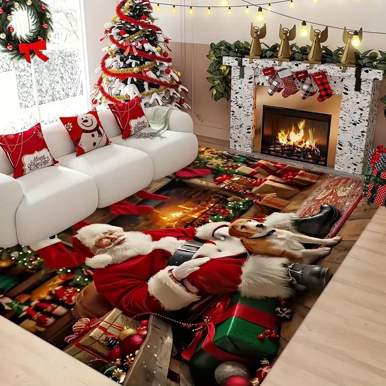 1PCS Christmas Snowflake Area Mat Red with Gold and White Snowflakes  Living Room Bedroom Decoration Holiday Home Decoration