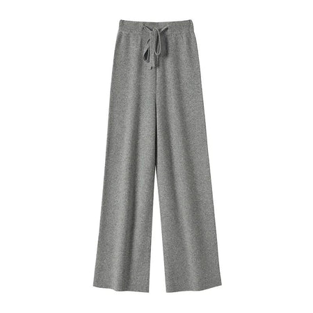 Spring Autumn Women High Waist Wool Wide Leg Pants Solid Soft Warm 100% Merino Wool Knitted Trousers Belt Casual Korean Fashion