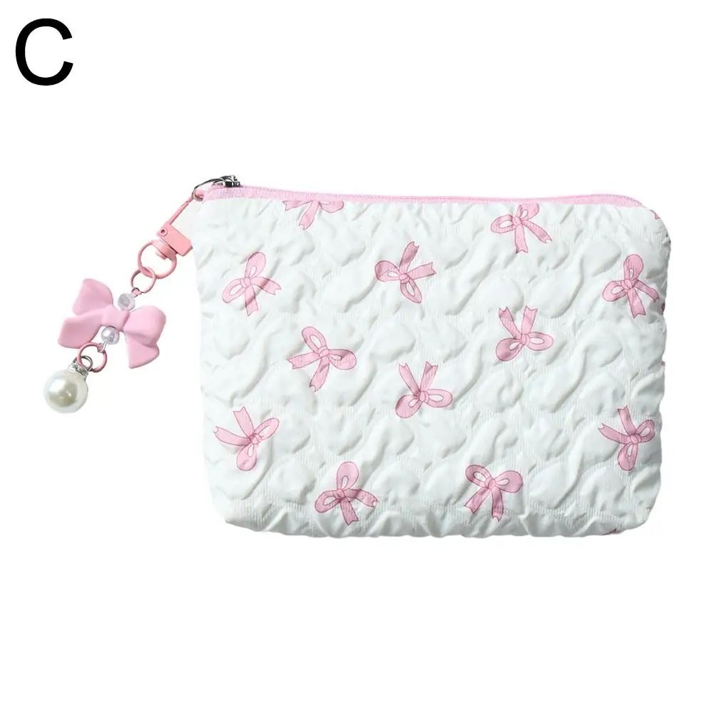 1PC Color Bow Canvas Large Capacity Lipstick Air Cushion Storage Bags Women's Makeup Bag Commuter Handbag Travel Toiletry Bags