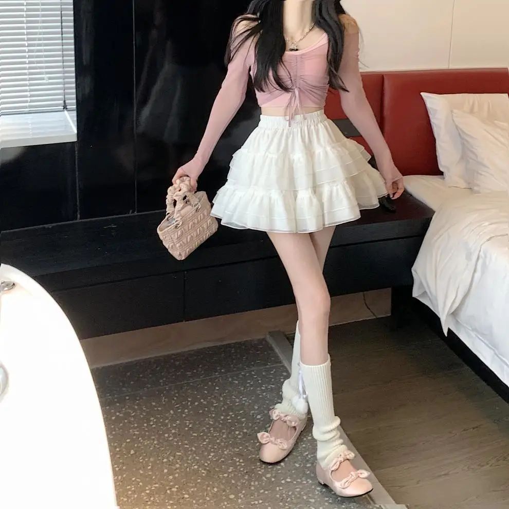 Plus Size New Style Pure Desire Aesthetic Mini Dress Net Yarn Fairy Puff Skirt High-Waisted Slimming Lace Cake A- Line Skirt ...