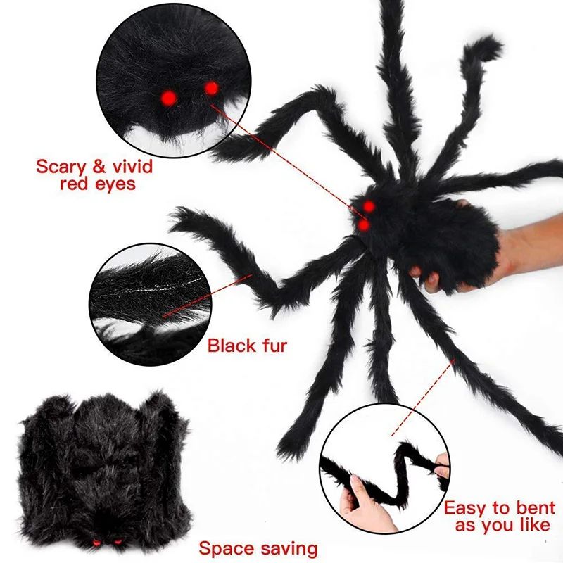 Halloween Spider Decoration Realistic Super Plush Spider Scary Indoor Home Scream Party Outdoor Garden Yard Decoration Supplies