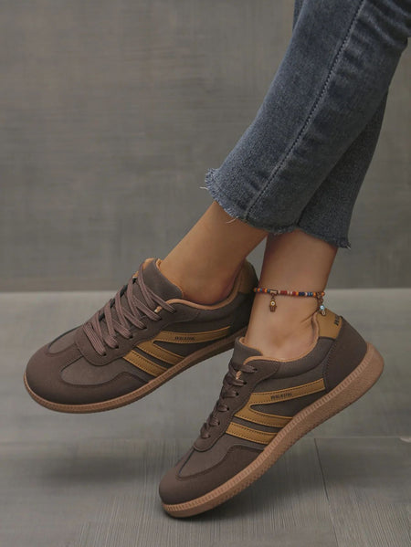 Mix Color Women's Autumn Sneakers Fashion Splicing Flat Heel Vulcanized Shoes Female Lace-Up Non-Slip Pu Leather Casual Shoes