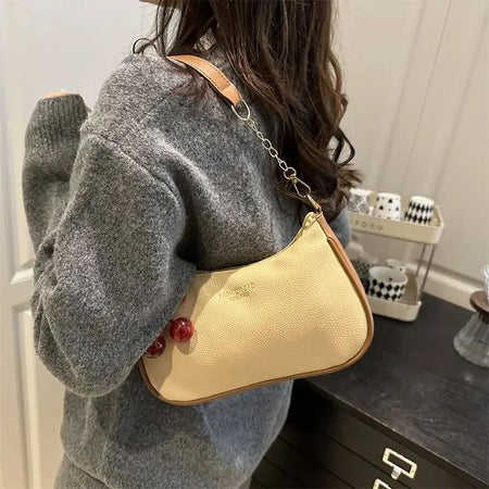 Cherry Pedant Shoulder Underarm Bag Women's Fashion Handbags Causal Hobos Purses Ladies Hand Bags Pu Leather for Work Travel