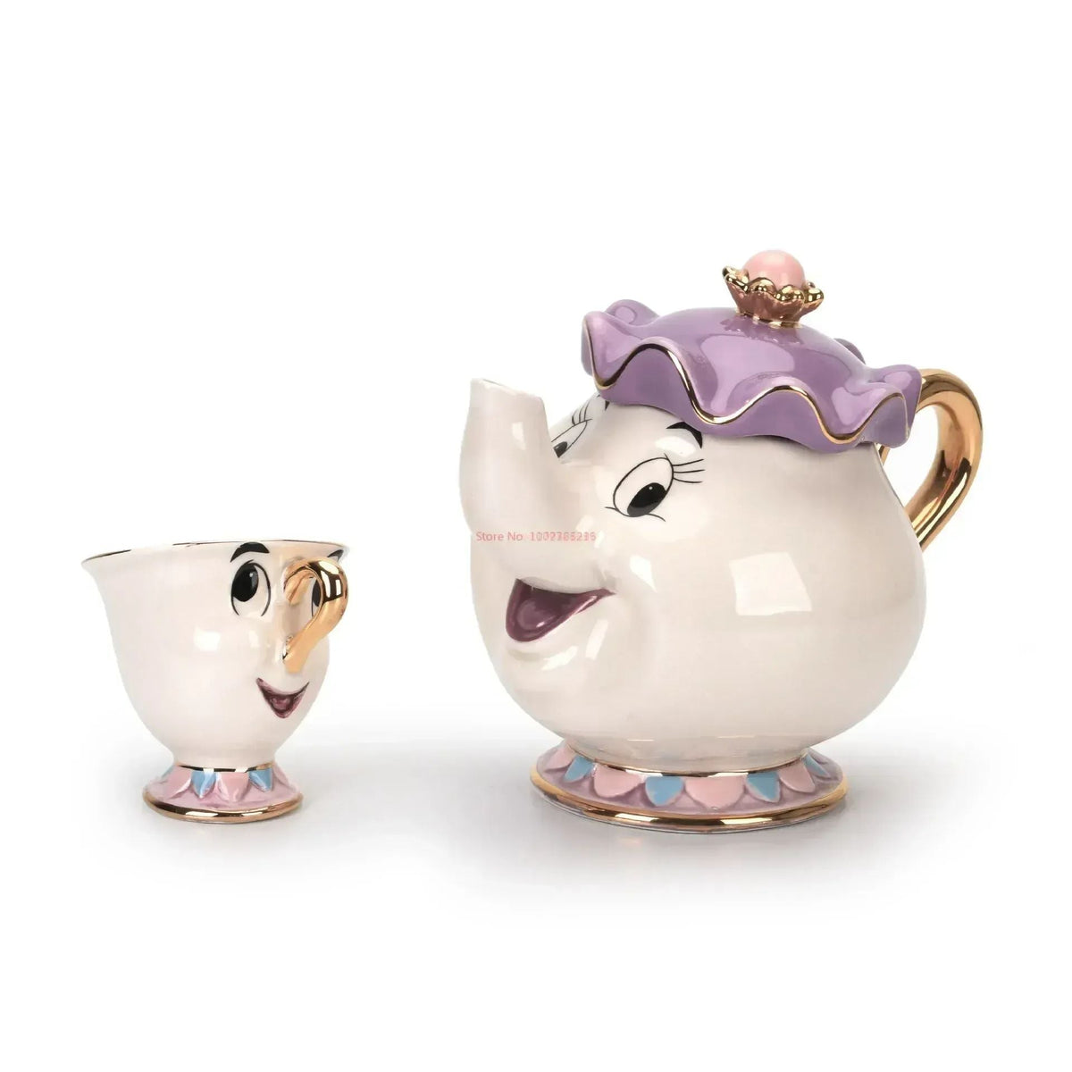 Disney Teapot Cute Cartoon Beauty And The Beast Coffee Pots Mug Mrs Potts Chip Cup Tea Cup Pots One Tea Set Droshipping Desk Gif