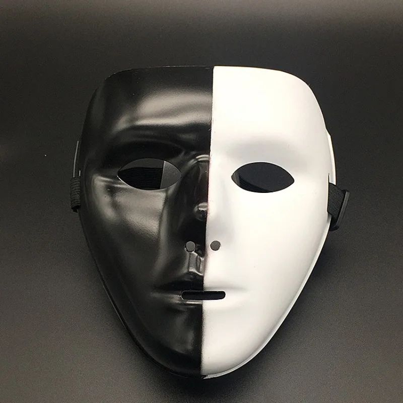 Masquerade Halloween Full Face Mask Hand Painted White Death Clown Black Gold Adult Street Dance Eye Mask Prop