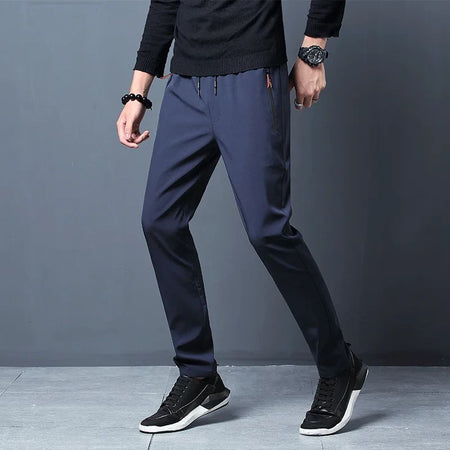 Men's Casual Pants Stretch Slim Fit Elastic Waist Jogger Korean Classic Blue Black Gray Male Brand Trousers Plus Size
