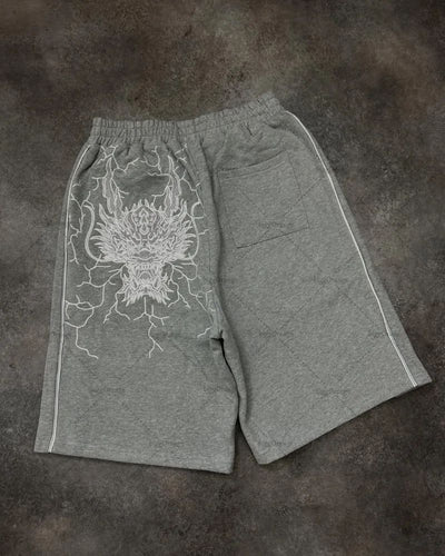 American Hip-hop Dragon Head Striped Casual Loose Shorts Men 2025 High Street Retro Punk Fashion Oversized Straight Pants Women