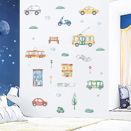 Cartoon Tree Bus Car Wall Stickers for Kids Room Home Decor Accessories Living Room Child Bedroom Decoration Baby Nursery