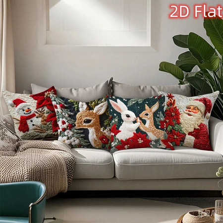 1pcs 2D Christmas Pillow Cover Xmas Party Decoration 2025 Xmas Holiday Santa Claus Pillow Cover Navidad Natal New Year Gift 2026