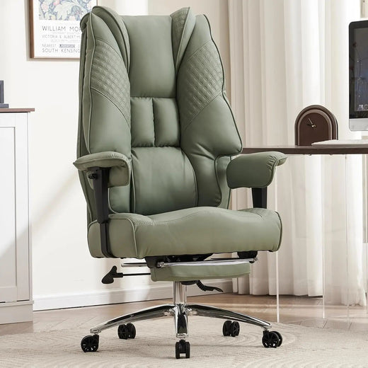 Big and Tall Office Chair 400lbs Wide Seat, Leather High Back Executive Office Chair with Foot Rest, Ergonomic Chairs