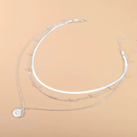 925 Sterling Silver Three-Layer Round Necklace Simple Snake Chain Charm Ball Chain Party Wedding Gift Women's Exquisite Jewelry