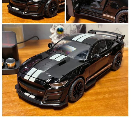 Large 1:18 Ford Mustang GT500 Miniatures Alloy Diecast Metal Vehicle Model Collectibles Sound Light Toys Car Gifts For Kids Boys