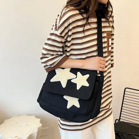 Women Star Pattern Y2k Messenger Bag Casual Tote Lady Simple Large Capacity Shoulder Bag Girl Travel School Bookbag Handbag