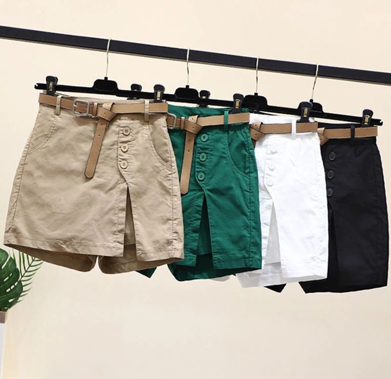 2026 Chic Shorts Women Korean Solid Buttons Side Slit A-line Streetwear Fashion Skirts Chic Harajuku Summer Loose Pants