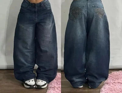 Streetwear New Fashion Oversized Embroidered Baggy Jeans Female Y2K Harajuku Hiphop Retro Gothic High Waist Wide-leg Pants Pants