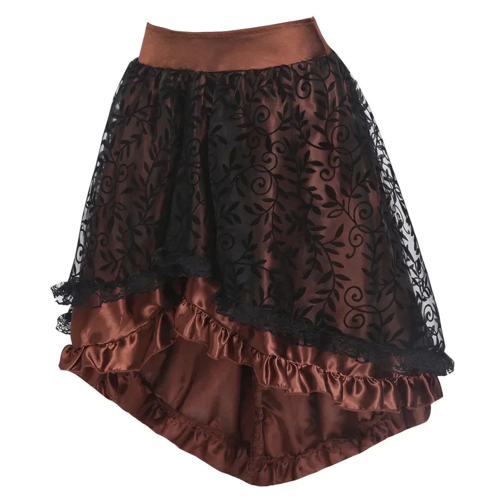 Steampunk Women Lace Floral Skirt Asymmetrica Renaissance Victorian Pirate Medieval Sexy Gothic Corset Skirts Matching