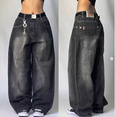 Y2K American New Trend Hip-hop Gothic Embroidered Jeans Men's Street Harajuku Leisure Loose Straight Wide-leg Pants Unisex Jeans