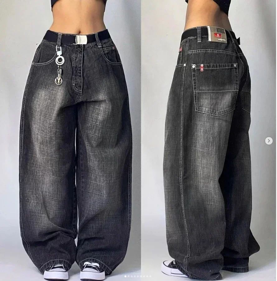 Y2K American New Trend Hip-hop Gothic Embroidered Jeans Men's Street Harajuku Leisure Loose Straight Wide-leg Pants Unisex Jeans