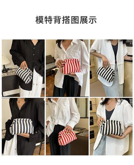 Casual Colorblock Bag Ladies Ruched Cloud Purse Summer Woven Crochet Purses for Women Beach Clutch Handbags 2025 Dumpling Hobo