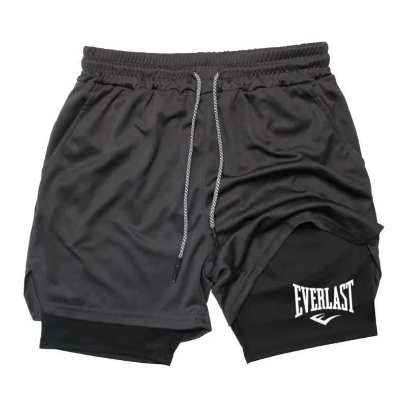 Men's compression gym shorts EVERLAST printed sports pants, double layered, quick drying basketball beach muscle fitness