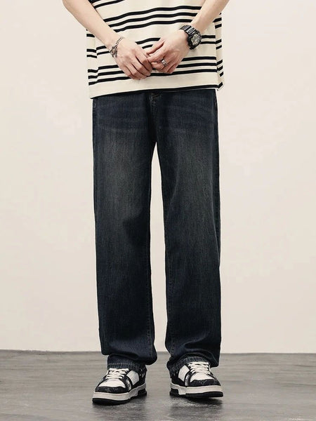 2025Spring Autumn New Men Straight Vintage Fit Jeans Casual Trousers High Quality Male Korean Fashion Baggy Wide Leg Denim Pants