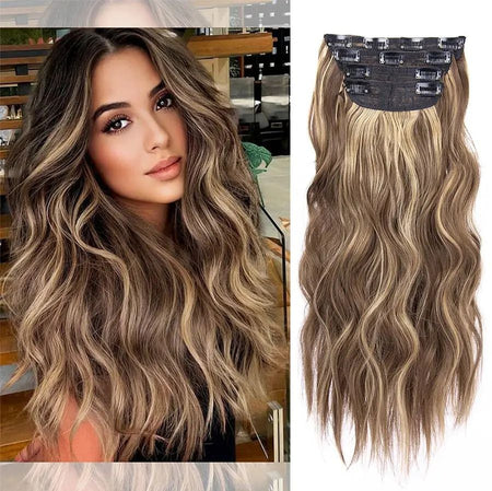 4Pcs/Set 20Inch Synthetic Hair Clip In Long Wavy Thick Hairpieces For Women Full Head Synthetic extenciones para el cabello