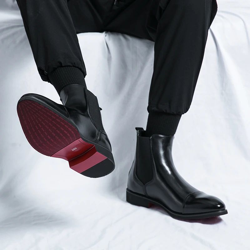 Chelsea Men's Boots with Red Sole, Ankle, Business Round Toe Slip on Sleeve Aura, Men's Boots Size 38-46 Men's Shoes Men's Boots