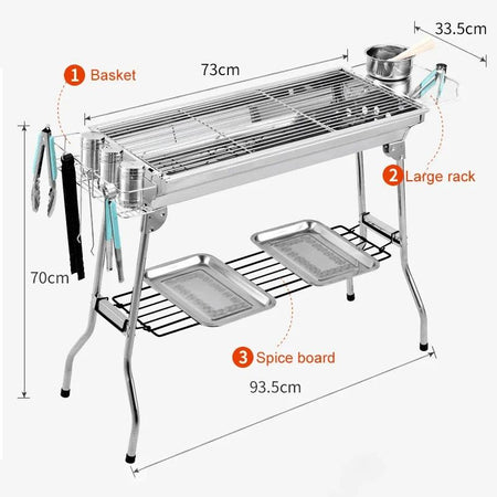 Stainless Steel Charcoal Grill Barbecue Tool Portable Free Installation Handle Folding  BBQ Cooking Grid  For  Park
