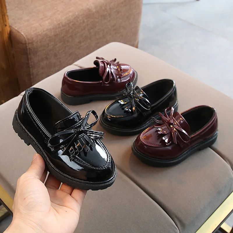 Children Tassel Princess Shoes School Party Wedding Dress Mary Jane PU Leather Shoes Girls Breathable Anti-skid Slip on Shoes