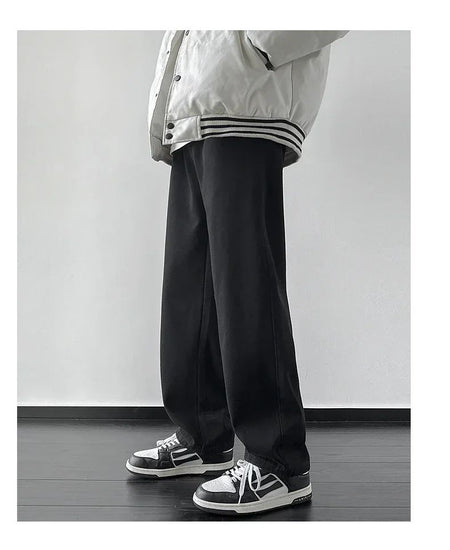 4 Colors Winter Fleece Men's Jeans Baggy Straight Elastic Waist Denim Pants Fashion Korean Thickened Warm Male Thermal Trousers