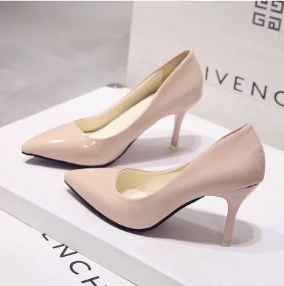 New Solid Color Pumps Women High Heel Shoes Female Fashion Patent Leather Sexy Pointed Toe Thin Heel Wedding Shoes Size 44