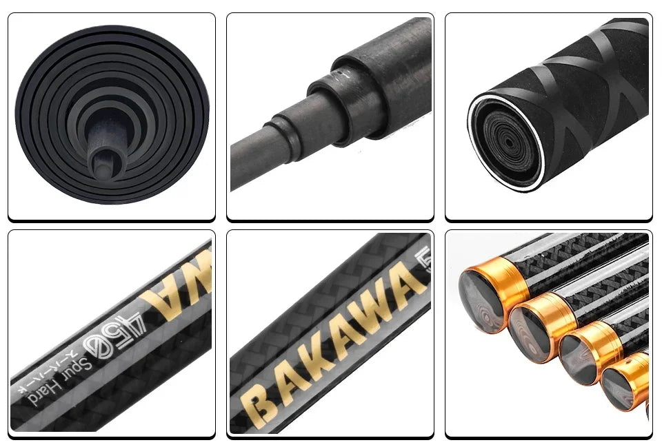 BAKAWA Stream Fishing Rod 3.6M/3.9M/4.5M/5.4M/6.3M/7.2M Telescopic 100% Carbon Fiber Pole Travel Tackle Carp Freshwater Pesca