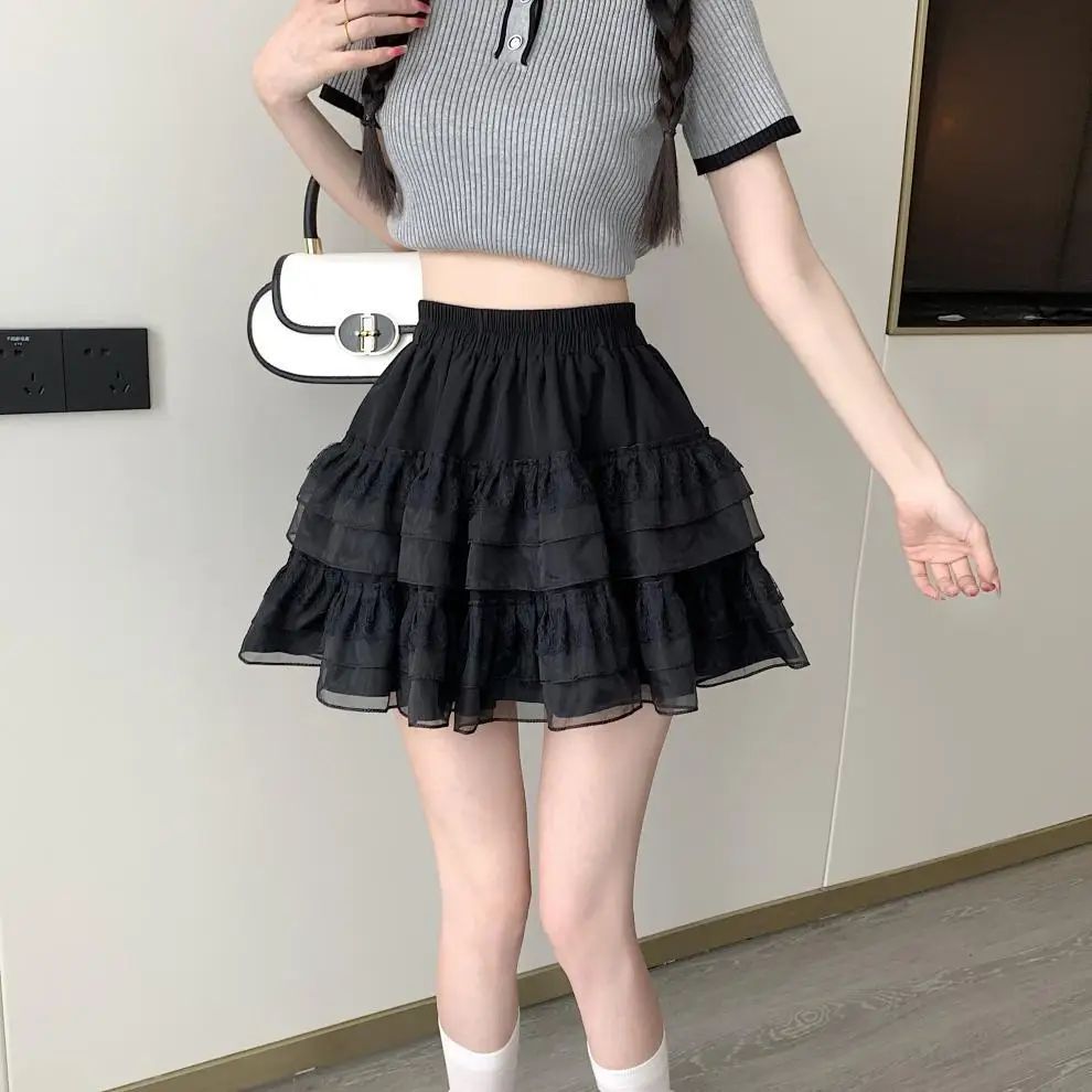 Plus Size New Style Pure Desire Aesthetic Mini Dress Net Yarn Fairy Puff Skirt High-Waisted Slimming Lace Cake A- Line Skirt ...