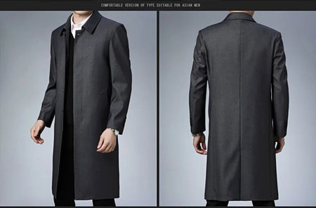 Light Luxury Long Jacket Men's Winter Business Casual Comfortable Windproof Warm Trench Coat British Streetwear Suit Male Coat