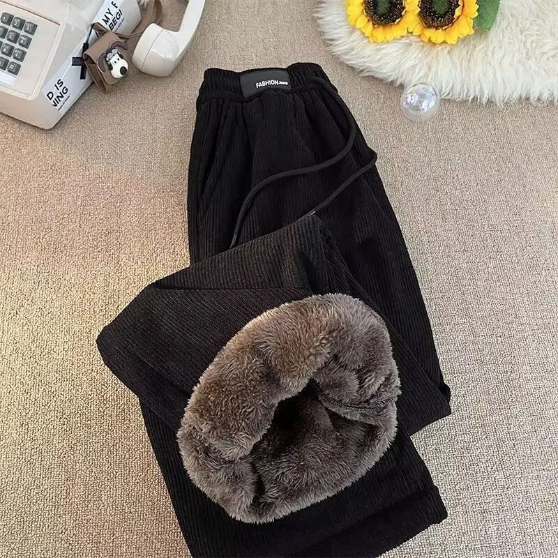 Velvet high waisted wide leg pants women winter new streetwear thickened lambskin corduroy pants lazy joggers women casual pants