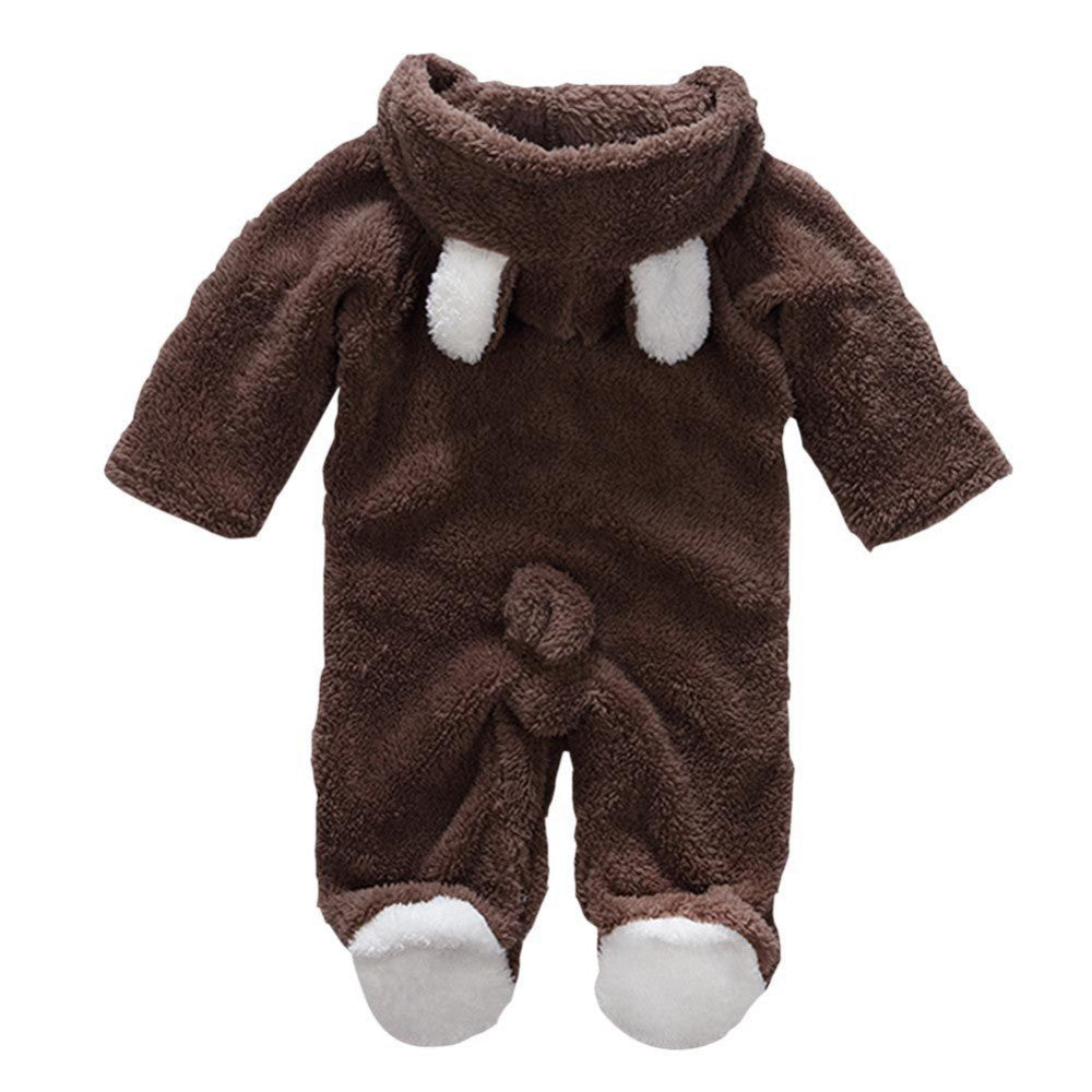 Winter Newborn Baby Plush Bodysuit Jumpsuit Cartoon Hoodies Boy Girl Romper Twins Clothes Korean version 0-12M