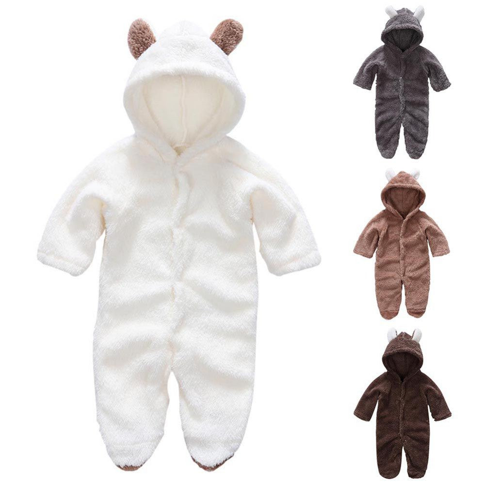Winter Newborn Baby Plush Bodysuit Jumpsuit Cartoon Hoodies Boy Girl Romper Twins Clothes Korean version 0-12M