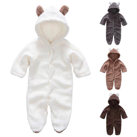 Winter Newborn Baby Plush Bodysuit Jumpsuit Cartoon Hoodies Boy Girl Romper Twins Clothes Korean version 0-12M