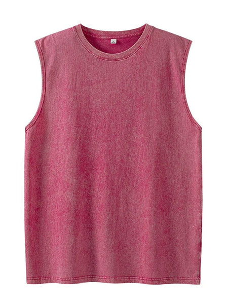 2025 Summer New cotton Men's Washed Cotton Tank Tops Muscle Gym Sleeveless Workout T Shirts Running Beach Loose Tees
