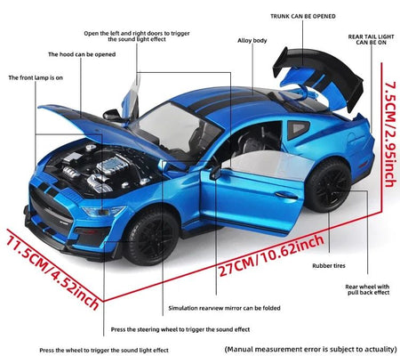 Large 1:18 Ford Mustang GT500 Miniatures Alloy Diecast Metal Vehicle Model Collectibles Sound Light Toys Car Gifts For Kids Boys