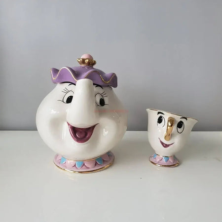 Disney Teapot Cute Cartoon Beauty And The Beast Coffee Pots Mug Mrs Potts Chip Cup Tea Cup Pots One Tea Set Droshipping Desk Gif