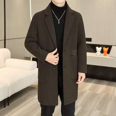 Men's Long Over-the-Knee Trench Coat Youth Black Business Casual Suit Collar Overcoat Mid-Length Trench Coat