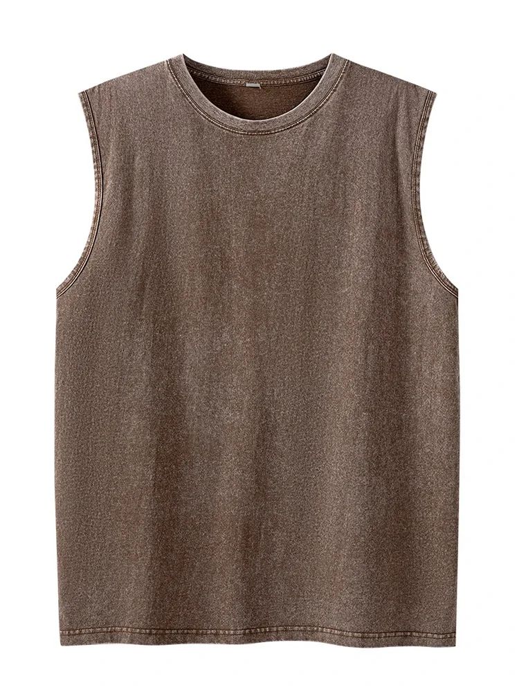 2025 Summer New cotton Men's Washed Cotton Tank Tops Muscle Gym Sleeveless Workout T Shirts Running Beach Loose Tees
