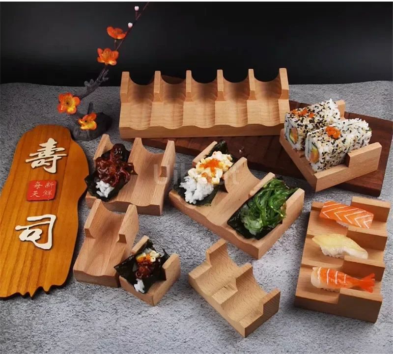 Japanese Sushi Rack shop tool Wooden Taco Snack Food Holder Wood Plate Cuisine Stand Sashimi Sushi Boat Restaurant Hotel Home