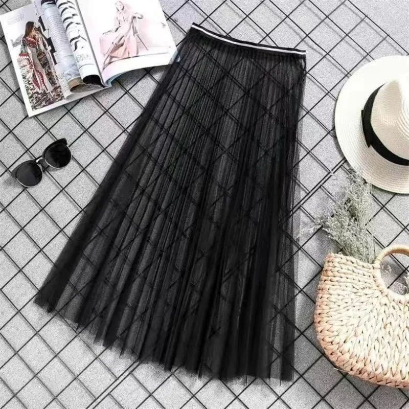 Transparent Sexy Lace Mesh Skirt Elastic High Waist Black White Tulle  Mini Skirts Womens Skirt  Korean Fashion