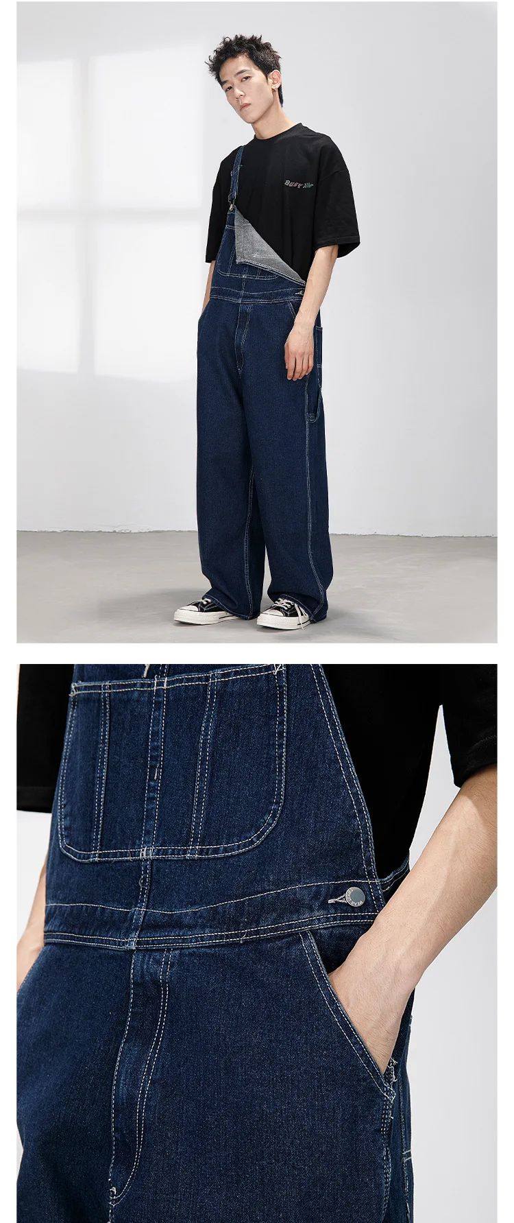 Retro Japanese Style Overalls Casual Straight Leg Workwear Jeans American Streetwear Couples Denim Overalls Loose Fit Men's Jean