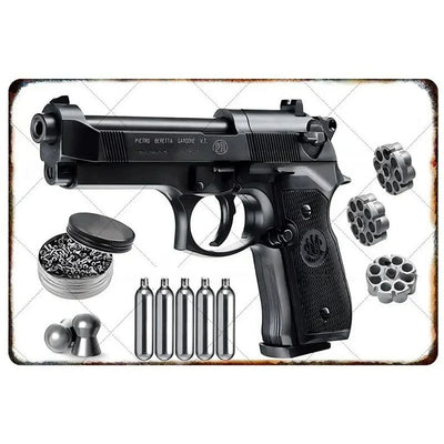 GUNHERO Pistol Metal Wall Signs - Bold Military Style - Perfect Decor for Man Caves, Homes, Bars & Garden Spaces