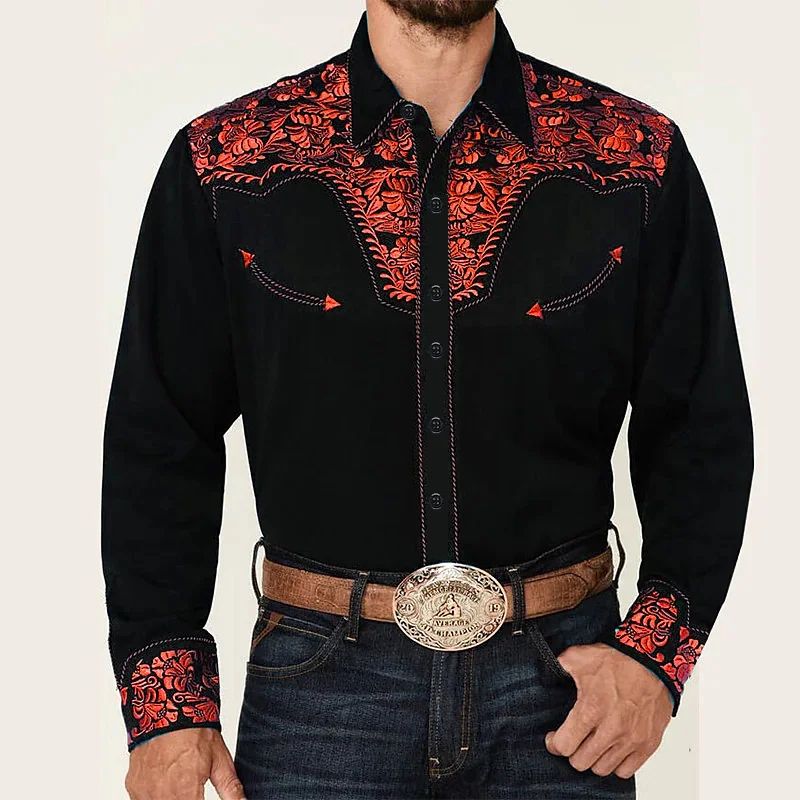 Tribal western men's top shirt pattern blue pink black trendy fashion casual party high quality material 2025 new suit