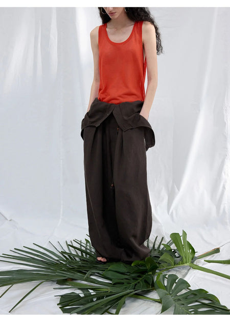 Colne U-Neck Linen Blend Vest And Knife Pleat One-Piece Pants Women's Fashion Design Sensation Tianli Material Long Pants